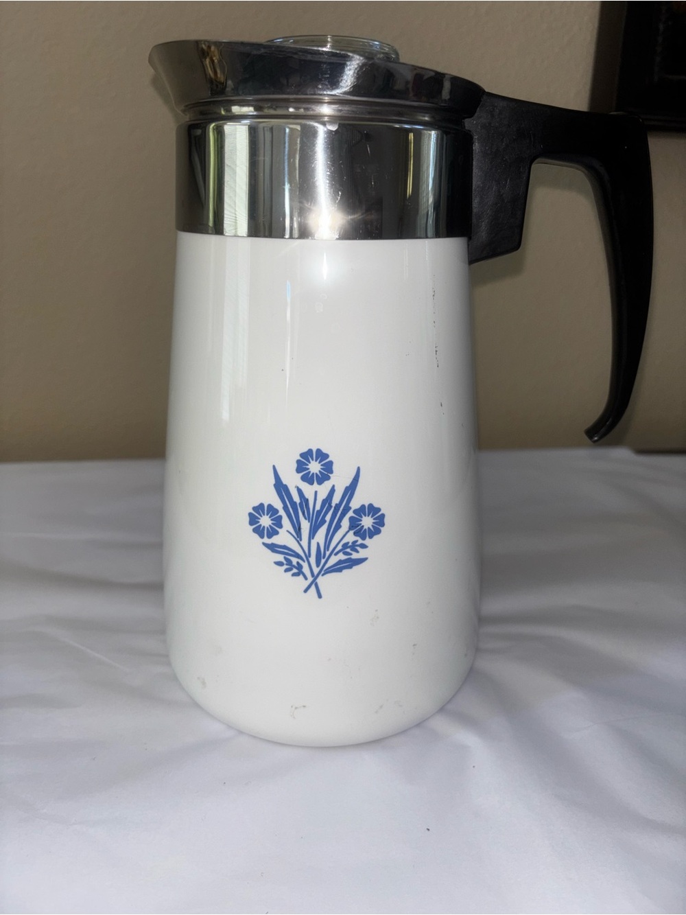 Corelle Corning ware Blue Cornflower 9 Cup Percolator Stove Top Coffee Pot 10”
